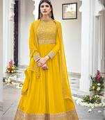 Yellow georgette embroidered full length Anarkali suit
