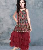 White Button Multicolor Printed with Sequence Work sharara Suit For Girls Dress