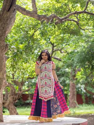 Off white temple embroidered panel with flairy colorfull skirt 2