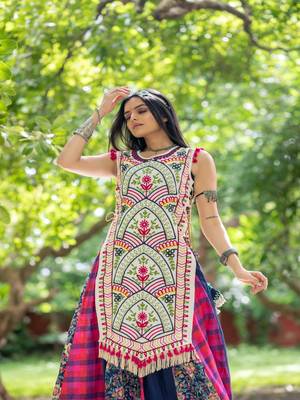 Off white temple embroidered panel with flairy colorfull skirt 3