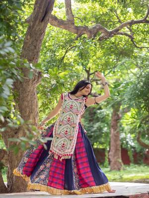Off white temple embroidered panel with flairy colorfull skirt 4