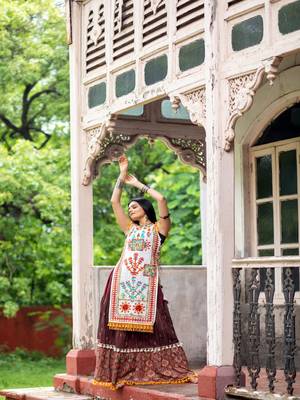 Off white dhingli motif embroidered panel top paired with wine trendy printed skirt 2
