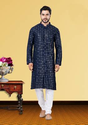 Festive Wear Designer Mirror Work Georgette Chikankari Heavy Kurta With Pyjama 1