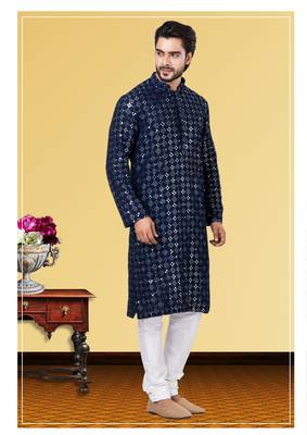 Festive Wear Designer Mirror Work Georgette Chikankari Heavy Kurta With Pyjama 2
