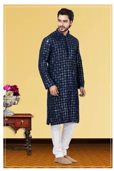 Festive Wear Designer Mirror Work Georgette Chikankari Heavy Kurta With Pyjama