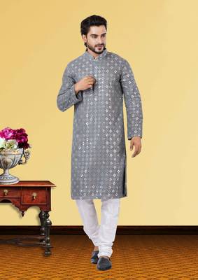 Festive Wear Designer Mirror Work Georgette Chikankari Heavy Kurta With Pyjama 1