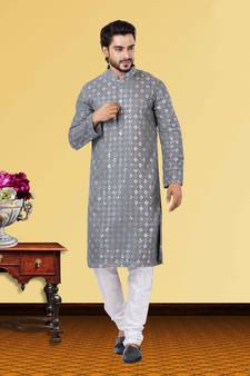 Festive Wear Designer Mirror Work Georgette Chikankari Heavy Kurta With Pyjama