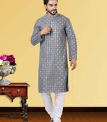 Festive Wear Designer Mirror Work Georgette Chikankari Heavy Kurta With Pyjama