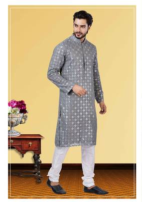 Festive Wear Designer Mirror Work Georgette Chikankari Heavy Kurta With Pyjama 2
