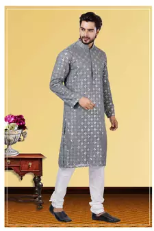 Festive Wear Designer Mirror Work Georgette Chikankari Heavy Kurta With Pyjama