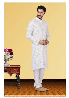 Festive Wear Designer Mirror Work Georgette Chikankari Heavy Kurta With Pyjama 2