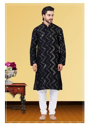 Festive Wear Designer Mirror Work Georgette Chikankari Heavy Kurta With Pyjama 1