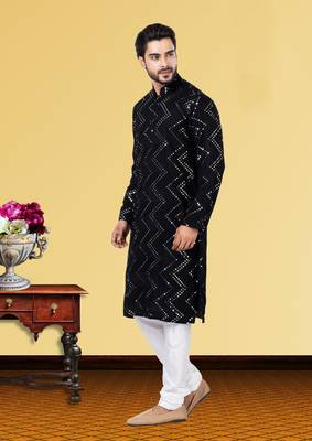 Festive Wear Designer Mirror Work Georgette Chikankari Heavy Kurta With Pyjama 2