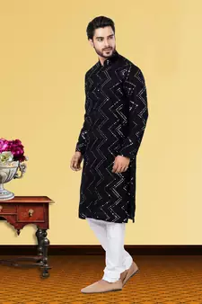 Festive Wear Designer Mirror Work Georgette Chikankari Heavy Kurta With Pyjama