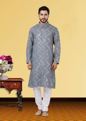 Festive Wear Designer Mirror Work Georgette Chikankari Heavy Kurta With Pyjama 1