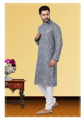 Festive Wear Designer Mirror Work Georgette Chikankari Heavy Kurta With Pyjama 2