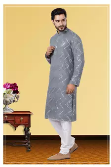 Festive Wear Designer Mirror Work Georgette Chikankari Heavy Kurta With Pyjama