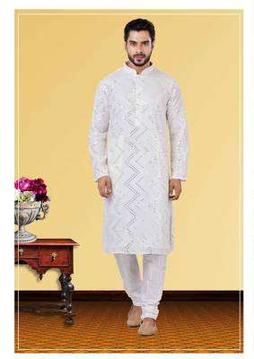 Festive Wear Designer Mirror Work Georgette Chikankari Heavy Kurta With Pyjama 1