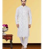 Festive Wear Designer Mirror Work Georgette Chikankari Heavy Kurta With Pyjama