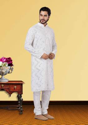 Festive Wear Designer Mirror Work Georgette Chikankari Heavy Kurta With Pyjama 2
