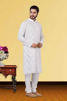 Festive Wear Designer Mirror Work Georgette Chikankari Heavy Kurta With Pyjama