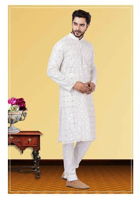 Festive Wear Designer Mirror Work Georgette Chikankari Heavy Kurta With Pyjama 2