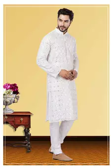 Festive Wear Designer Mirror Work Georgette Chikankari Heavy Kurta With Pyjama