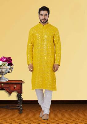 Festive Wear Designer Mirror Work Georgette Chikankari Heavy Kurta With Pyjama 1