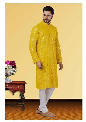 Festive Wear Designer Mirror Work Georgette Chikankari Heavy Kurta With Pyjama 3