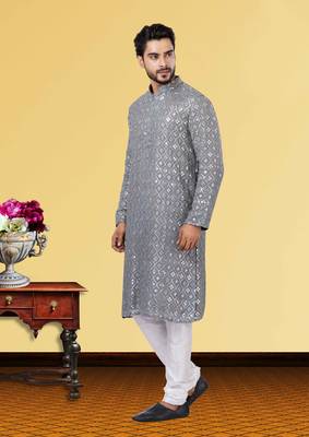 Festive Wear Designer Mirror Work Georgette Chikankari Heavy Kurta With Pyjama 2