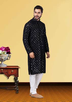 Festive Wear Designer Mirror Work Georgette Chikankari Heavy Kurta With Pyjama 2