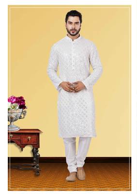 Festive Wear Designer Mirror Work Georgette Chikankari Heavy Kurta With Pyjama 1