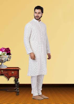 Festive Wear Designer Mirror Work Georgette Chikankari Heavy Kurta With Pyjama 2