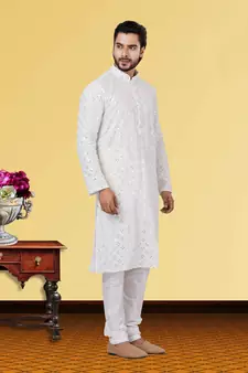 Festive Wear Designer Mirror Work Georgette Chikankari Heavy Kurta With Pyjama