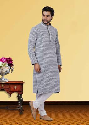 Festive Wear Designer Embroidered Georgette Chikankari Work Kurta With Pyjama 2