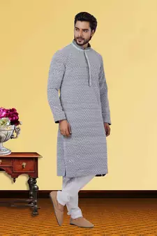 Festive Wear Designer Embroidered Georgette Chikankari Work Kurta With Pyjama
