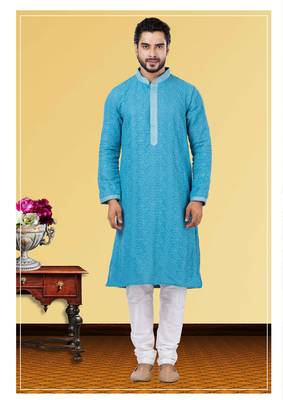 Festive Wear Designer Embroidered Georgette Chikankari Work Kurta With Pyjama 1