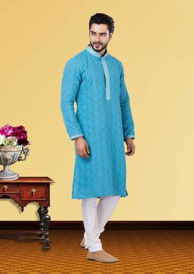 Festive Wear Designer Embroidered Georgette Chikankari Work Kurta With Pyjama 2