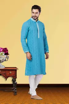 Festive Wear Designer Embroidered Georgette Chikankari Work Kurta With Pyjama