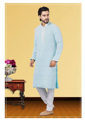 Festive Wear Designer Embroidered Georgette Chikankari Work Kurta With Pyjama 2