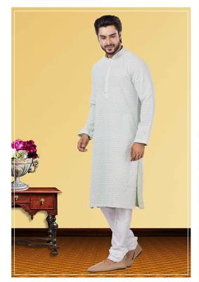 Festive Wear Designer Embroidered Georgette Chikankari Work Kurta With Pyjama 2
