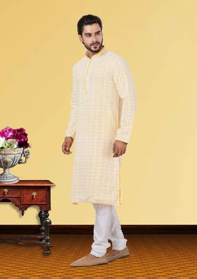 Festive Wear Designer Embroidered Georgette Chikankari Work Kurta With Pyjama 2