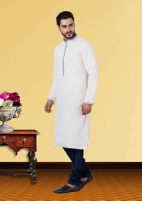 Festive Wear Designer Embroidered Georgette Chikankari Work Kurta With Pyjama 2