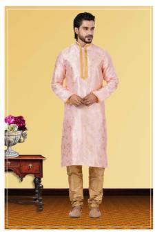 Festive Wear Designer Linen Silk Heavy Kurta With Pyjama
