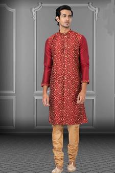 Festive Wear Designer Embroidered Dhupion Heavy Work Kurta With Pyjama