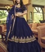 Navy-blue embroidered art silk semi stitched lehenga