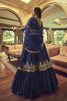 Navy-blue embroidered art silk semi stitched lehenga 4
