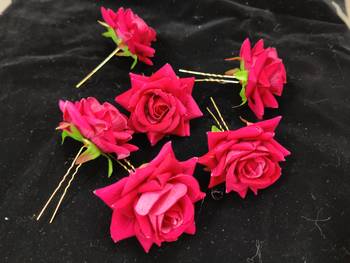 Pink Rani Rose Flws Hair Clips,Hair Accessories,Pins for B'day,Gift(6 Pack) 2