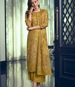 Yellow embroidered pure silk salwar