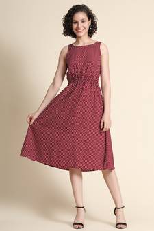 Maroon printed polyester short-dresses